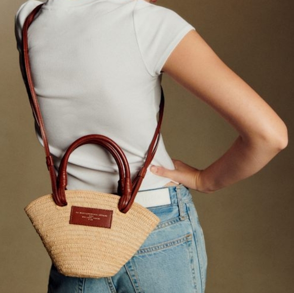 SEZANE JUSTINE MINI BASKET BAG - NATURAL RAFFIA CROSSBODY BAG - Picture 3 of 10